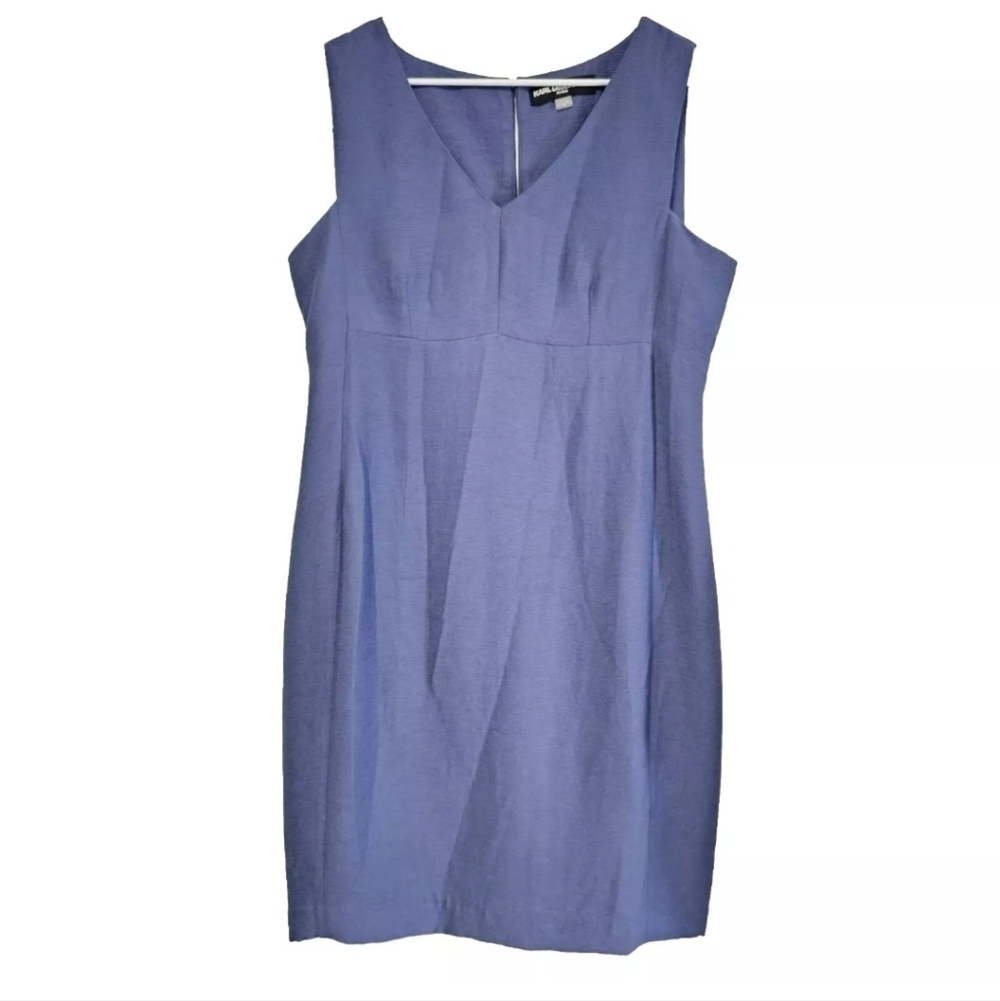 Karl Lagerfeld  Blue Periwinkle Ribbed Sleeveless Casual Career Sheath Dress, 14